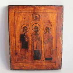 Ancienne icône orthodoxe Trois Saints et Mandylion