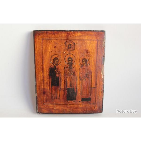 Ancienne icne orthodoxe Trois Saints et Mandylion