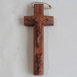 Ancienne Croix Crucifix reliquaire bois sculpté