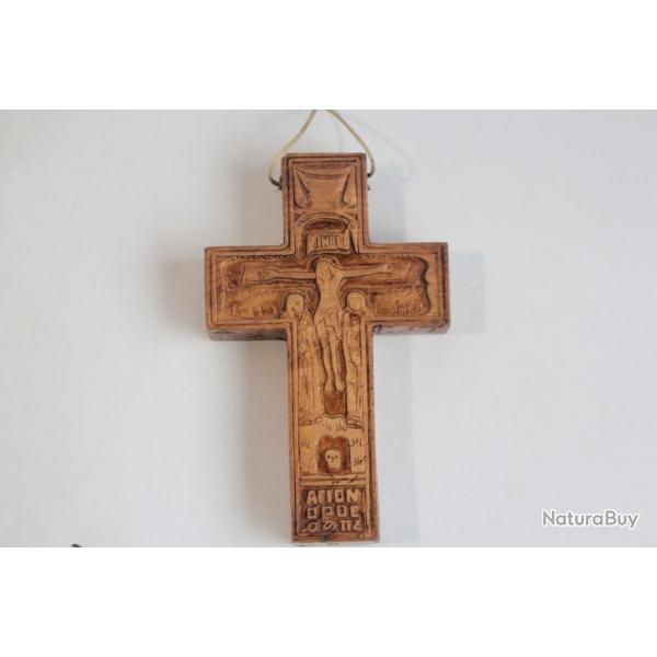 Ancienne Croix orthodoxe grecque bois sculpt