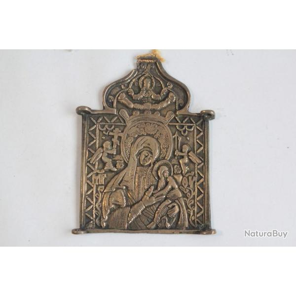 Ancienne icne orthodoxe russe bronze Mre de Dieu