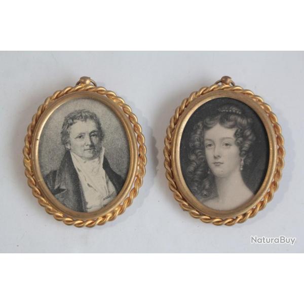 Paires cadres Gravures miniatures Portraits XIXe sicle