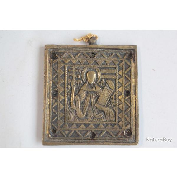 Ancienne Icne de voyage orthodoxe bronze Sainte Parascheva