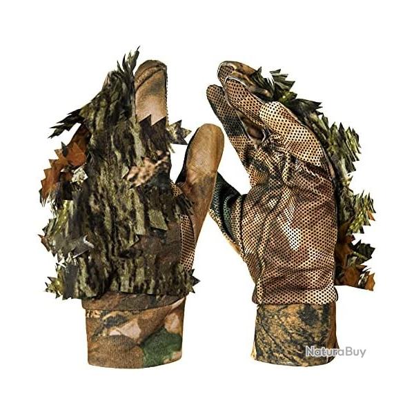 Gants De Camouflage Chasse, 3D Feuille Ghillie Gants de Camouflage