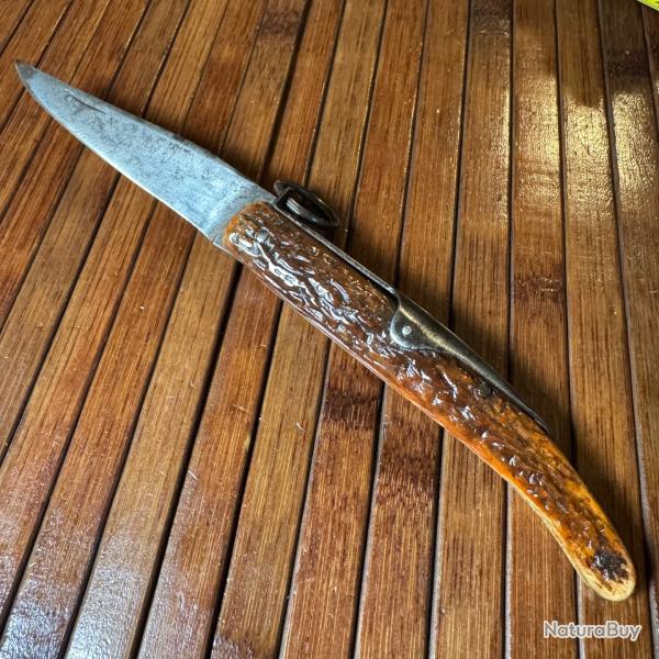 COUTEAU PLIANT PALME CRA-CRA BOIS DE CERF 1900 WW1