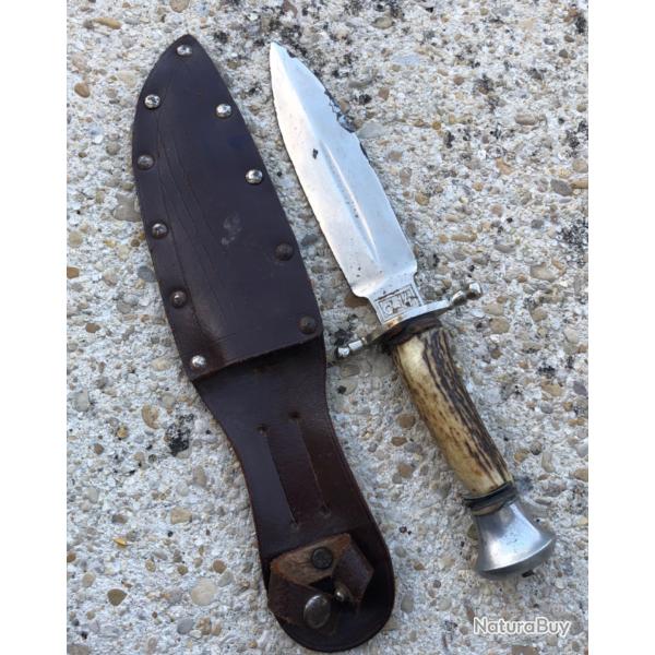 Ancien couteau poignard de chasse acier Toledo Espagne C14 lame nickel. type vengeur