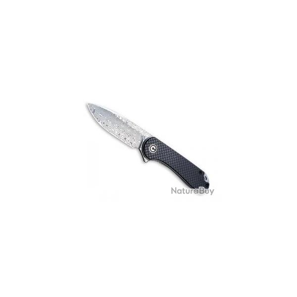 Couteau civivi ELEMENTUM lame acier damas industriel inox avec flipper + pochette