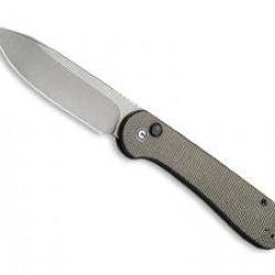 Couteau civivi BUTTON LOCK ELEMENTUM vert foncé lame acier 14C28N finition stonewashed  + pochette
