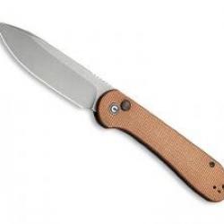 Couteau civivi BUTTON LOCK ELEMENTUM brun lame acier 14C28N finition stonewashed  + pochette