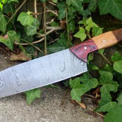 Couteau De Cuisine Santoku Lame Acier Damas 256 Couches Manche 3 Bois Fabrication Artisanale 001
