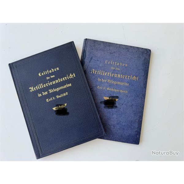 Rare livres "Guide d'instruction de l'artillerie dans la marine" Tome 1 et 2 Kriegsmarine