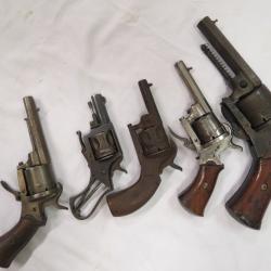 Lot 5 Revolvers broches bulldog à réparer ou pour pièces catégorie D