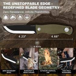 Couteau Kizer Polaris Green Lame Acier Carbone 1095 Scandi Manche G10 Étui Kydex KI1100A2