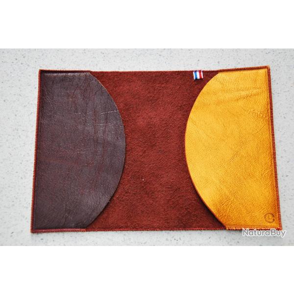 tui passeport en cuir d'agneau bordeaux satin et orange mtallique