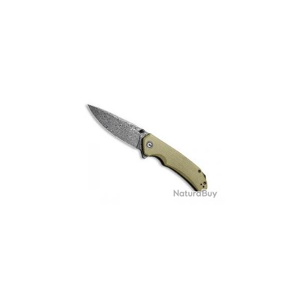 Couteau civivi BRAZEN vert olive lame acier damas industriel avec flipper + pochette