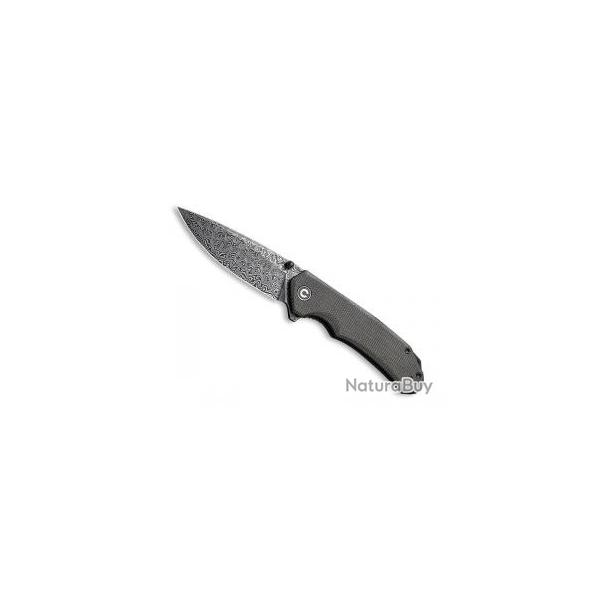 Couteau civivi BRAZEN vert fonc lame acier damas industriel avec flipper + pochette