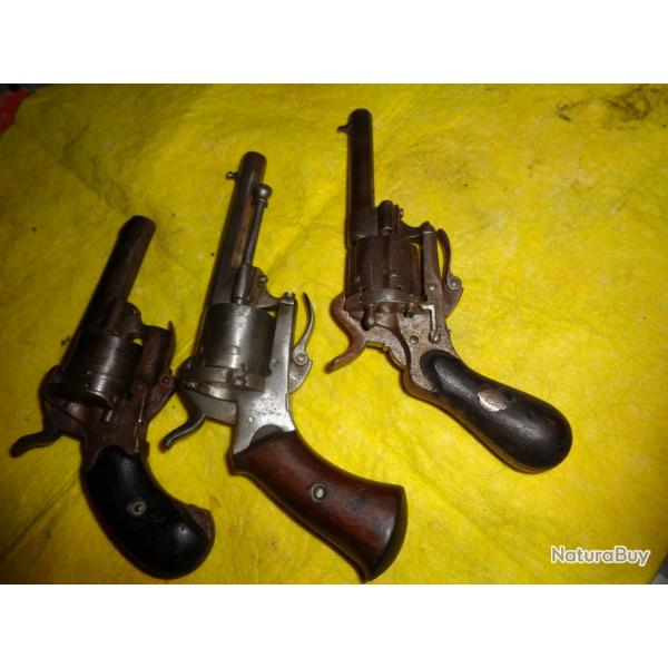 Lot de 3 revolvers style Lefaucheux 7 mm