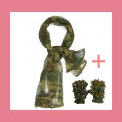 Lot Écharpe filet Camouflage + gants 3D