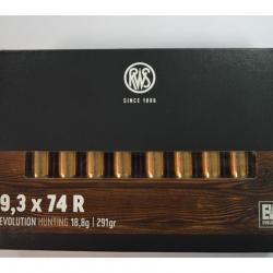 1 BOITE DE 20 BALLES RWS CALIBRE 9.3X74 R  EVOLUTION 18.8 G / 291 GR NEUVE