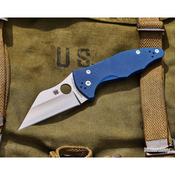 Couteau Spyderco Yojimbo 2 Lame Wharncliffe Acier CPM SPY27 Manche G10 Bleu Made USA SC85GPCBL2