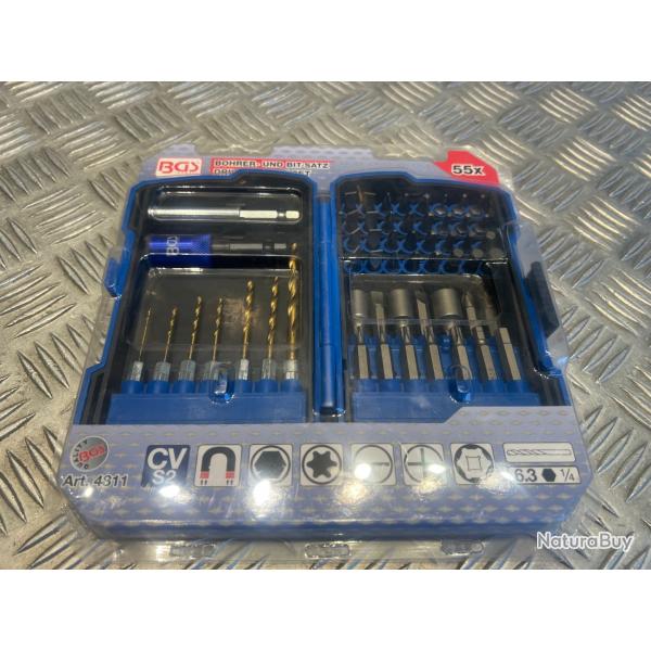 coffret jeu de forets et embouts 1/4 55 pieces bgs neuf