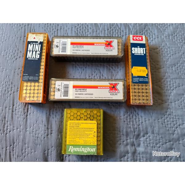 500 cartouches de calibre 22 LR et 22 SHORT de diffrents fabricants