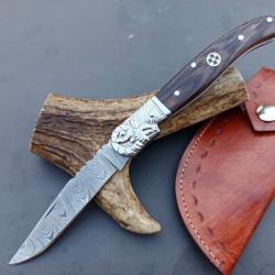 couteau de poche pliant fair À Main Lame Acier Damas Manche En Bois De Wengé