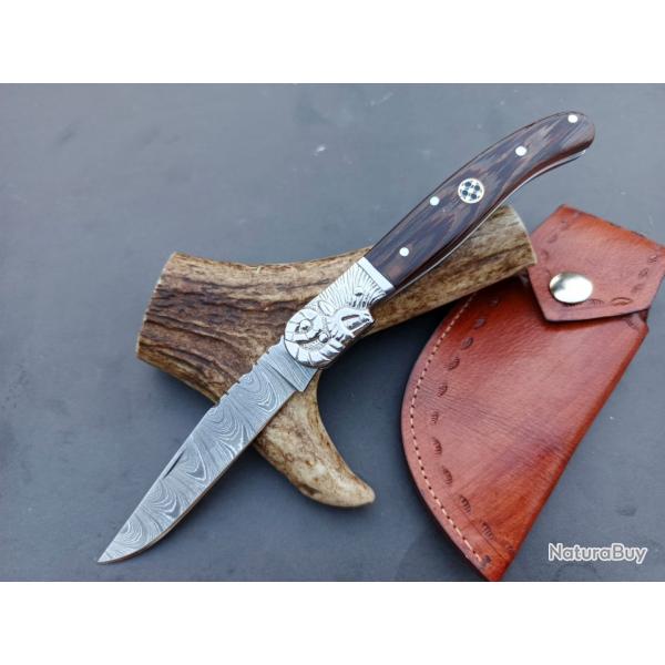 couteau de poche pliant fair  Main Lame Acier Damas Manche En Bois De Weng