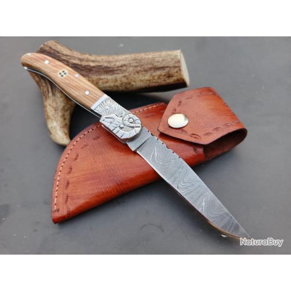 couteau de poche pliant fair  Main Lame Acier Damas Manche En Bois De Olive