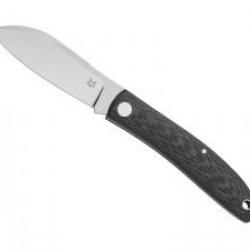 Couteau Fox LIVRI lame acier M390 Bohler satiné à cran slip joint +étui +manche fibre de carbone