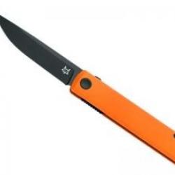 Couteau Fox CHNOPS lame noire acier inox BECUT avec front flipper et cran intérieur +manche orange