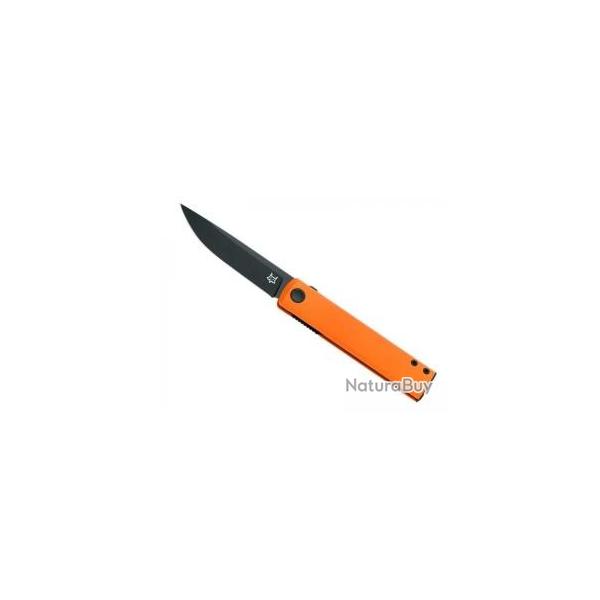 Couteau Fox CHNOPS lame noire acier inox BECUT avec front flipper et cran intrieur +manche orange
