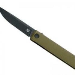 Couteau Fox CHNOPS lame noire acier inox BECUT avec front flipper et cran intérieur +manche vert