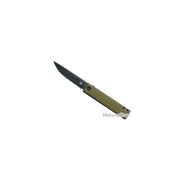 Couteau Fox CHNOPS lame noire acier inox BECUT avec front flipper et cran intrieur +manche vert