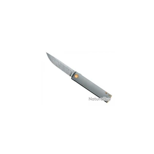 Couteau Fox CHNOPS lame acier damas inox DS93X avec front flipper +cran intrieur +manche titanium