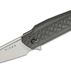 Couteau Kizer Skinner Lame Reverse Tanto Acier Nitro-V Manche Micarta Noir Liner Lock KIV3725A2
