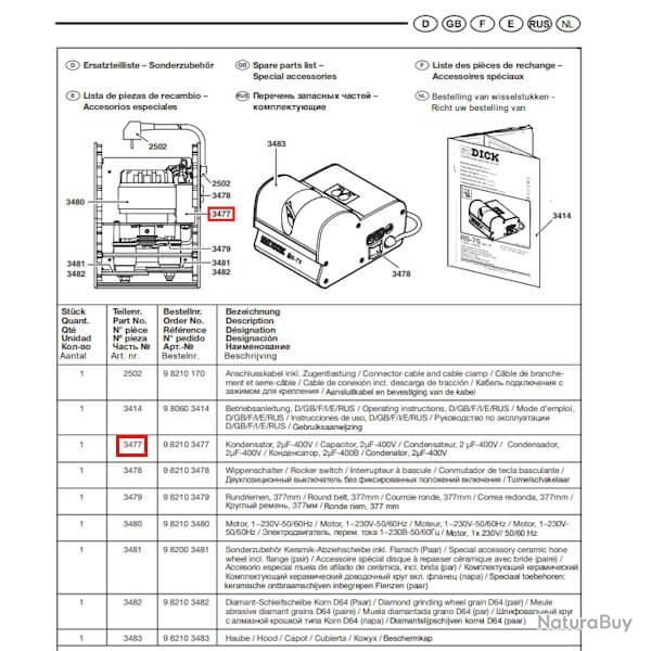 9 8210 3477 Condensateur Dick RS-75 et RS-150 2F-400V