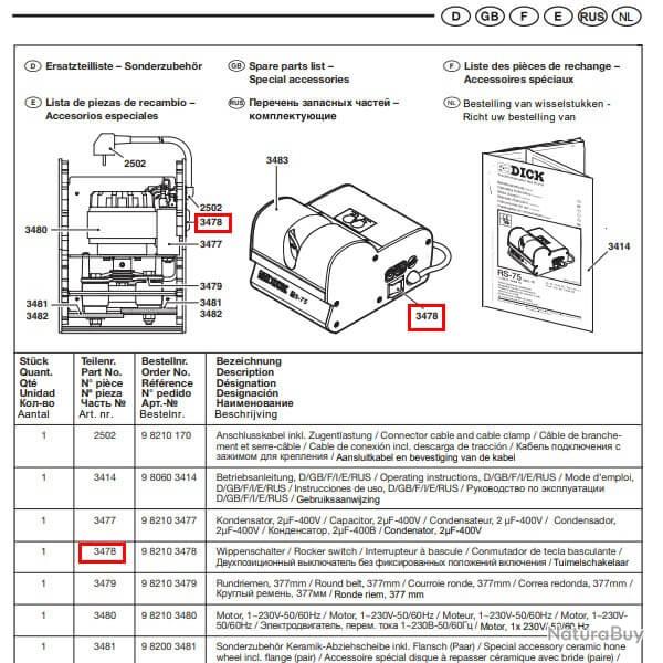 9 8210 3478 Interrupteur  bascule Dick RS-75/ RS-150