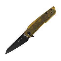 Couteau Kizer Skinner Lame Reverse Tanto Acier Nitro-V Noire Manche PEI Jaune Liner Lock KIV3725A1