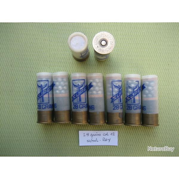 Collection... 9 cartouches chevrotines cal 12 28 grains douilles marquage Nobel-Rey Modle Rey Super
