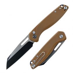 Couteau Defcon Warhawk Sheepfoot Lame Acier 14C28N Manche Tan G10 Sécurité Button Lock TD020BR