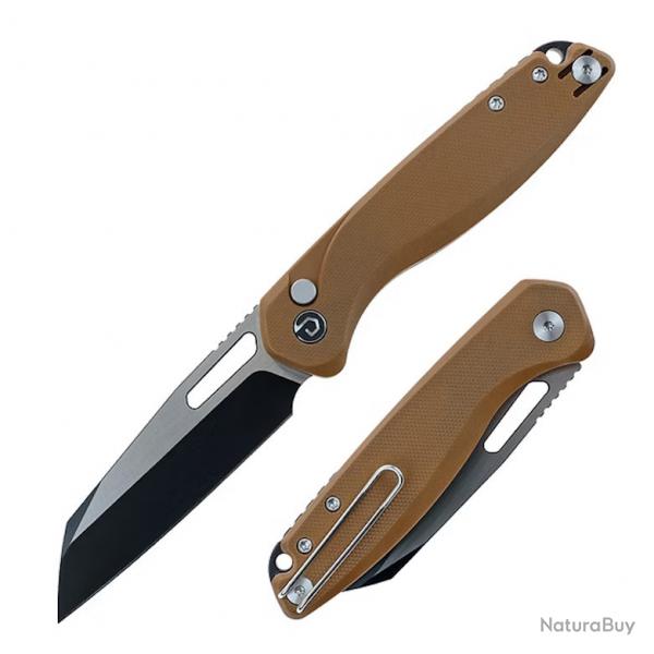 Couteau Defcon Warhawk Sheepfoot Lame Acier 14C28N Manche Tan G10 Scurit Button Lock TD020BR