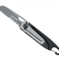 Couteau BlackFox lame style pied de mouton semi-dentée acier 440 revêtement titanium à trou + à cran