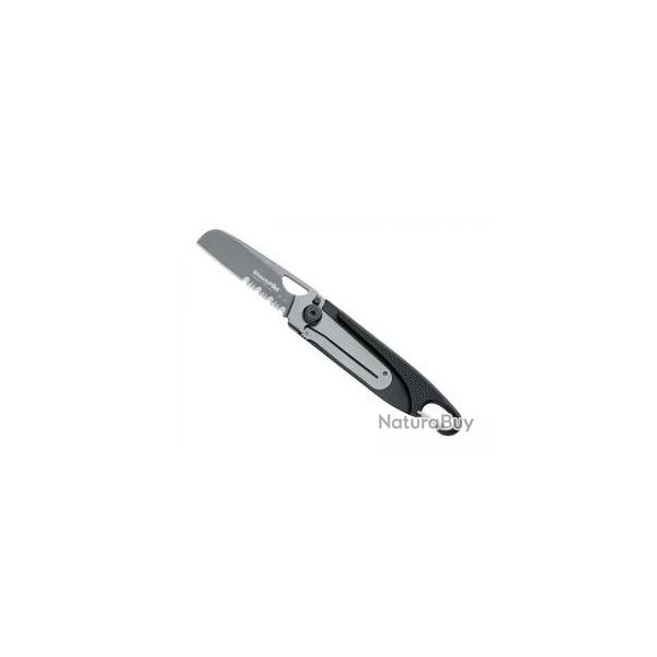 Couteau BlackFox lame style pied de mouton semi-dente acier 440 revtement titanium  trou +  cran