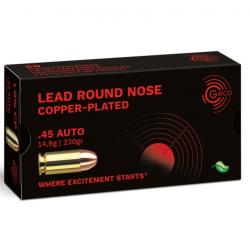 50 munitions GECO .45 ACP 14.9g 230gr LRN (Lead Round Nose Copper Plated)