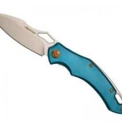 Couteau FoxEdge SPARROW BLEU lame à trou acier 9Cr13 sablé à cran intérieur