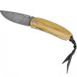 Couteau Lionsteel MINI lame acier damas inox à cran intérieur +coffret en bois