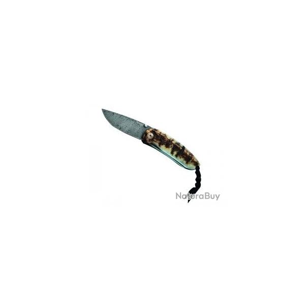 Couteau Lionsteel MINI lame acier damas inox  cran intrieur +manche corne blier +coffret en bois