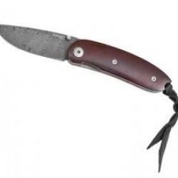 Couteau Lionsteel MINI lame acier damas inox à cran intérieur +manche bois santos +coffret en bois