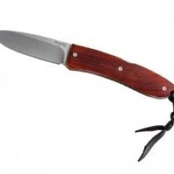 Couteau Lionsteel OPERA lame acier D2 satiné à cran +étui +manche bois de santos